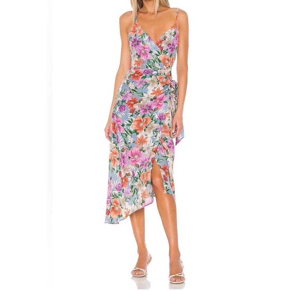 Yumi Kim Floral Wrap Bond street Midi Dress sz S silk Asymmetrical fairy core